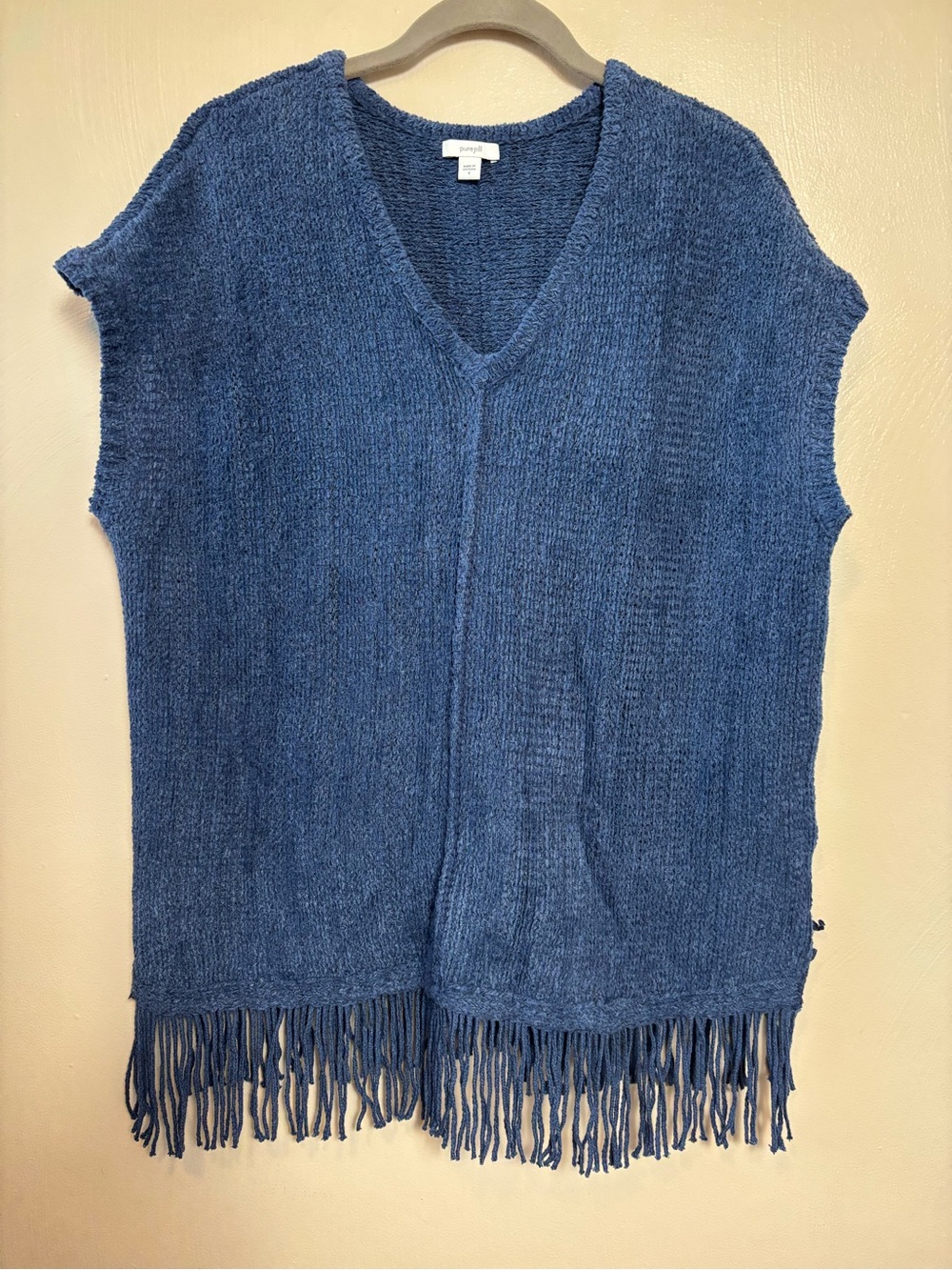 Pure J Jill Women’s Sweater Vest Boxy Fringe Knit Oversized Blue Size Small